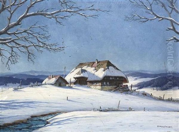 Winterlandschaft Mit Einem Bauernhof Bei St. Margen Im Schwarzwald Oil Painting by Karl Hauptmann