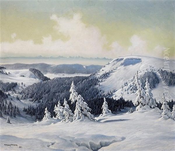 Blick Vom Verschneiten Feldberg (schwarzwald) Auf Die Vogesen Im Hintergrund Oil Painting by Karl Hauptmann