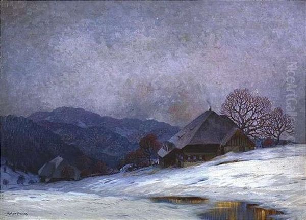 Verschneite Winterlandschaft (bernau Im Schwarzwald?) Oil Painting by Karl Hauptmann