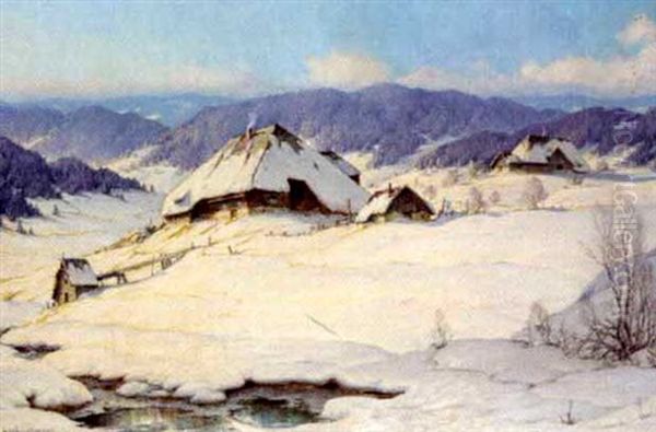 Alpine Winter Landscape Oil Painting by Karl Hauptmann