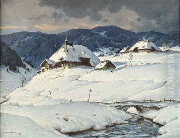 Verschneite Winterlandschaft Bei Bernau Im Schwarzwald Oil Painting by Karl Hauptmann