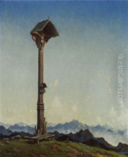 Wegkreuz Im Gebirge Oil Painting by Karl Hauptmann