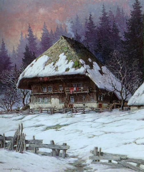 Schwarzwaldhof Im Schnee Oil Painting by Karl Hauptmann