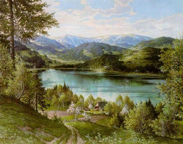 Blick Uber Den See Bei Feldburg Oil Painting by Karl Hauptmann