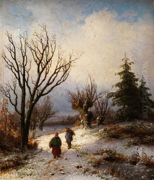 Winterlandschaft Oil Painting by Hendrik Manfried Haus