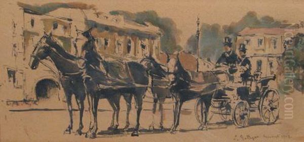 Carriage With 4 Horses Oil Painting by Apcar Baltazar