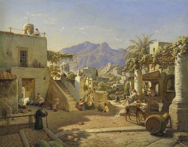 Lacco Ameno Mit Monte Epomeo Auf Ischia Oil Painting by Maximilian Albert Hauschild