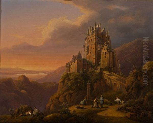 Burg Eltz Bei Sonnenaufgang Oil Painting by Caspar Eduard Hauser