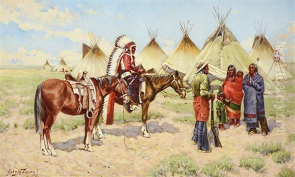 Indian Encampment Oil Painting by John Hauser