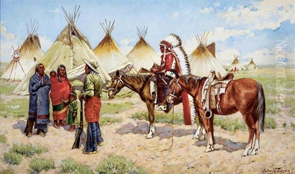 Indian Encampment Oil Painting by John Hauser