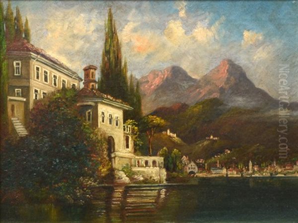 Landscape With Mountains And Lake Oil Painting by Rudolf Eduard Hauser