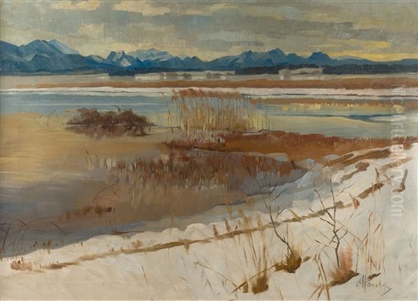 Chiemsee Mit Blick Auf Wendelstein Oil Painting by Alfred Haushofer