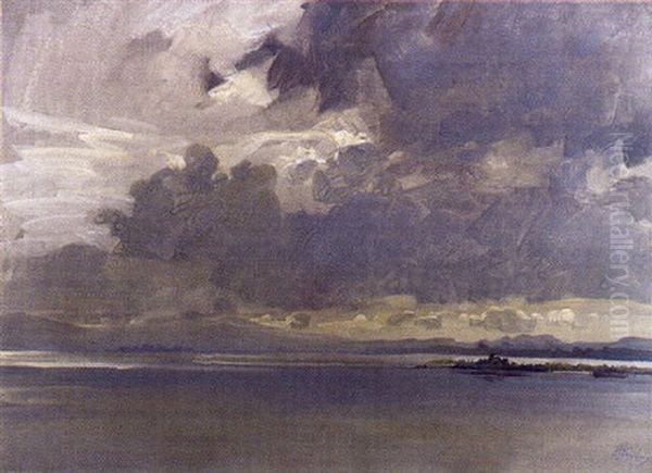 Gewitterstimmung Am Chiemsee Oil Painting by Alfred Haushofer