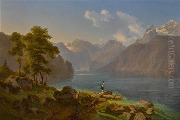 Vorderer Gosausee Mit Dachstein Oil Painting by Maximilian Haushofer