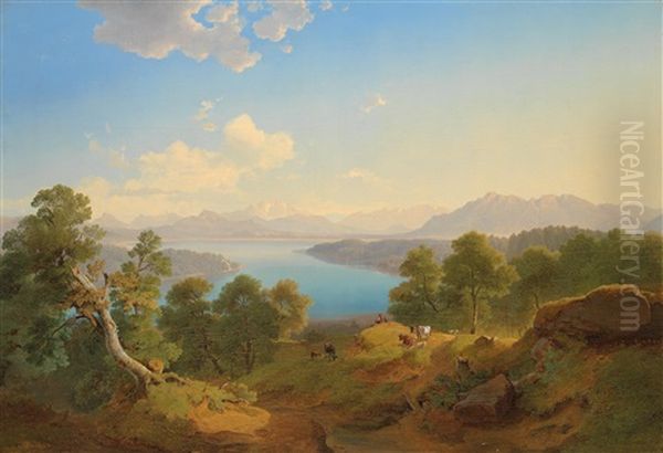 Blick Auf Den Waginger See Oil Painting by Maximilian Haushofer