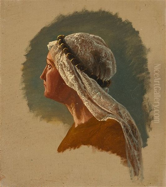 Kopfstudie Einer Suditalienerin Oil Painting by Maximilian Haushofer