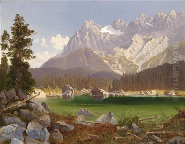 Gebirgssee Oil Painting by Maximilian Haushofer