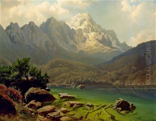 Blick Auf Den Dachstein (?) Oil Painting by Maximilian Haushofer