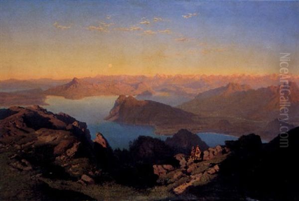 Blick Vom Pilatus Uber Den Vierwaldstattersee Oil Painting by Maximilian Haushofer