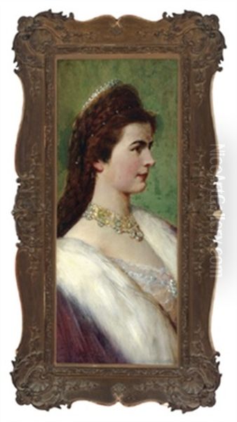 Kaiserin Elisabeth Von Osterreich, Portrat, Die Kaiserin Im Profil Nach Rechts Blickend Mit Diademgeschmucktem Haupt Oil Painting by Rudolf Hausleithner