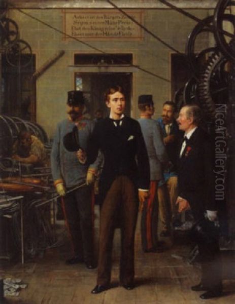 Kronprinz Rudolf Besuch Die 1. Wiener Schrauben- Und Nietenfabrik Oil Painting by Rudolf Hausleithner