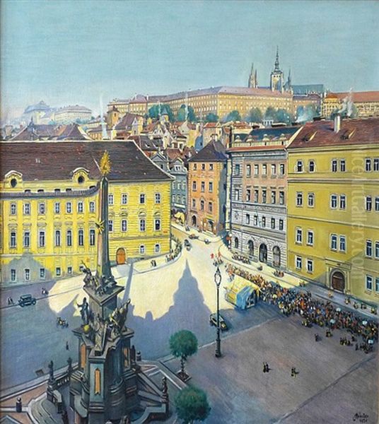 Pohled Na Prazsky Hrad Oil Painting by Antonin Haeusler