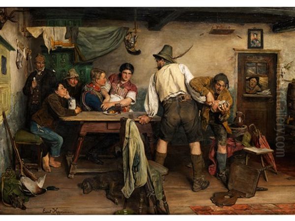 Der Eifersuchtige Jager In Der Wirtsstube Oil Painting by Ernst Friedrich Hausmann