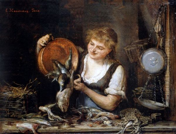 Die Fischverkauferin Oil Painting by Ernst Friedrich Hausmann