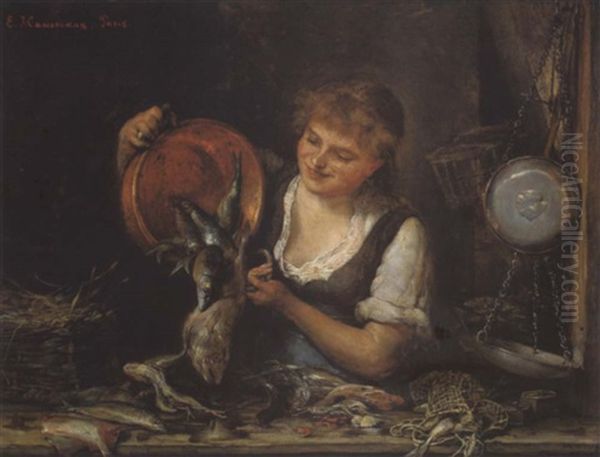 Fischverkauferin Oil Painting by Ernst Friedrich Hausmann