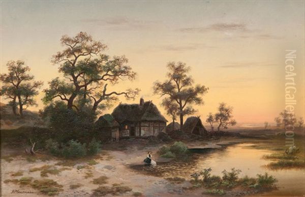 Abendfriede In Der Heide Oil Painting by Gustav Hausmann