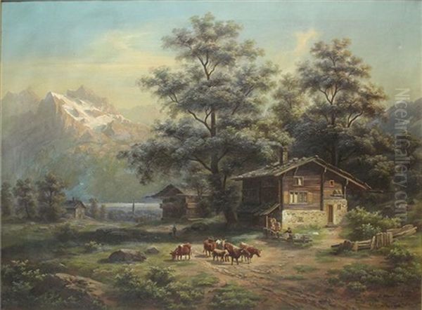 Schweizer Landschaft Parthie Aus Oberterzen... St. Gallen.. Oil Painting by Gustav Hausmann