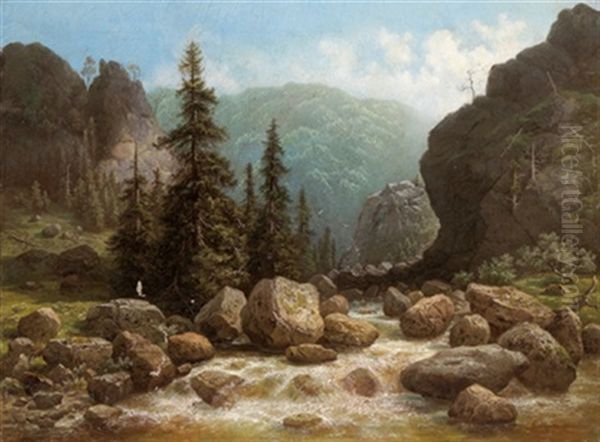 Parthie Aus Dem Oderthale Im Harzgebirge Oil Painting by Gustav Hausmann