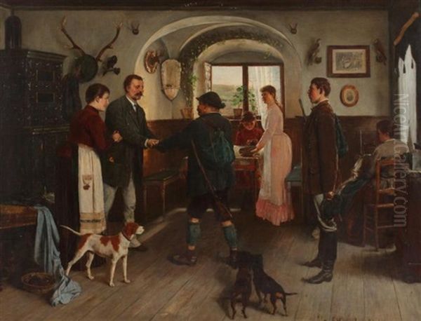 The Hunter's Return Oil Painting by Franz Haeussler