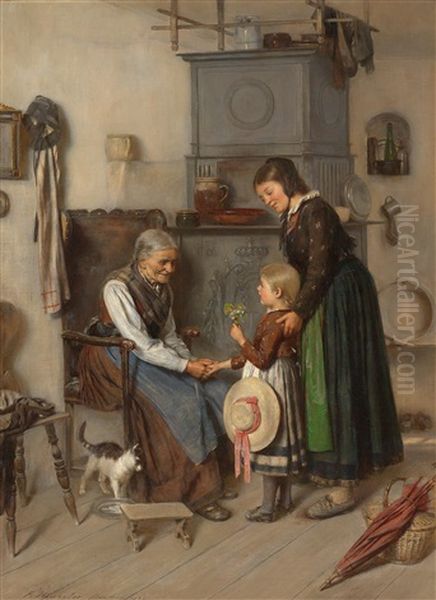 Besuch Bei Der Grosmutter Oil Painting by Franz Haeussler