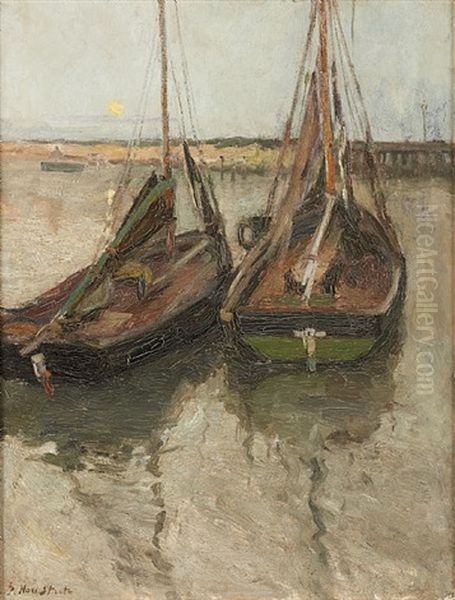 Barques De Peche Au Coucher Du Soleil Oil Painting by Gaston Haustrate