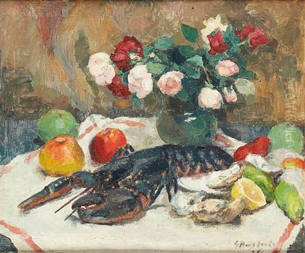 Nature Morte Au Homard Et Aux Huitres Oil Painting by Gaston Haustrate