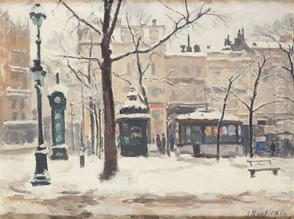 Porte De Namur Sous La Neige Oil Painting by Gaston Haustrate