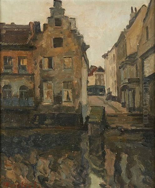 Venelle Au Bord Du Canal Oil Painting by Gaston Haustrate