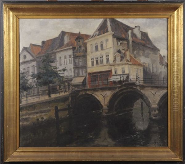 Pont A Brugge Oil Painting by Gaston Haustrate