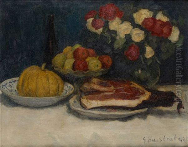 Composition Au Jambon Et Roses Oil Painting by Gaston Haustrate