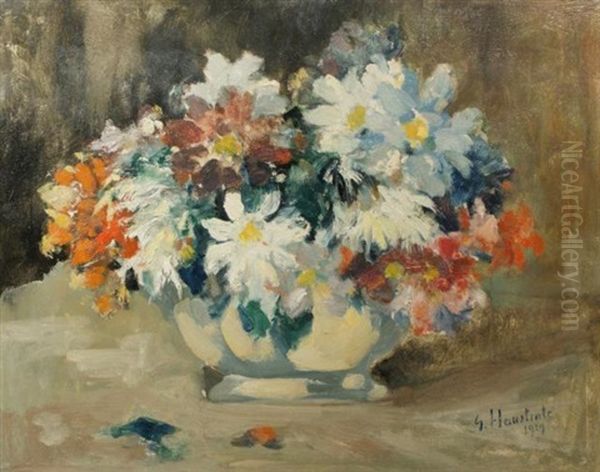 Stillife With Flowers Oil Painting by Gaston Haustrate