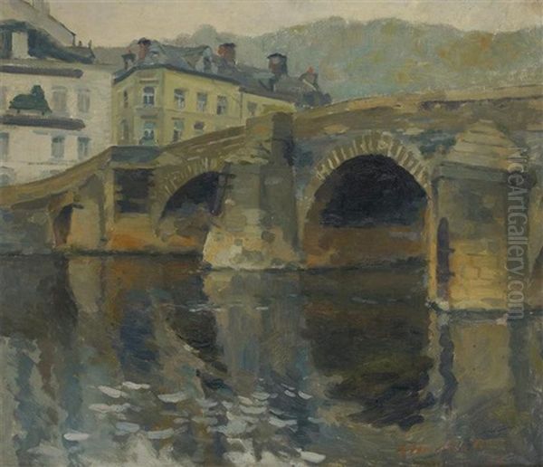 Pont Sur La Meuse Oil Painting by Gaston Haustrate