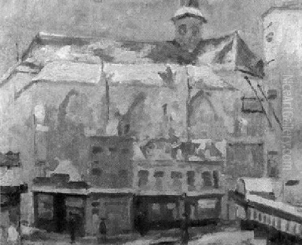 Winterliche Stadtansicht Mit Gotischer Kirche Oil Painting by Gaston Haustrate