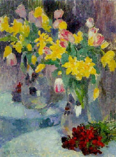 Blumenstilleben Oil Painting by Gaston Haustrate