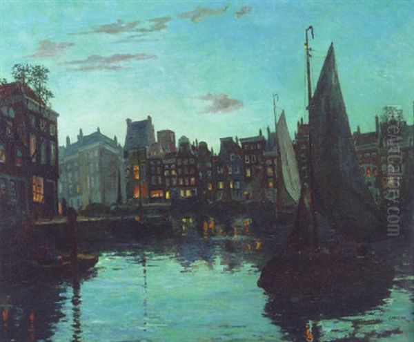 Amsterdam At Dusk Oil Painting by Just Havelaar