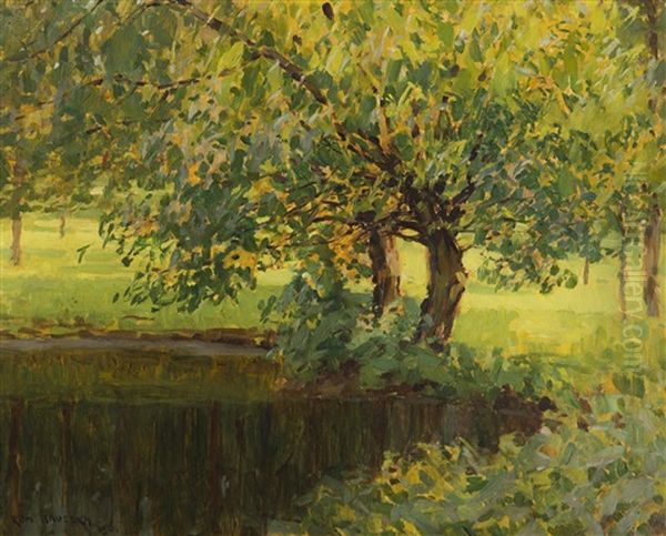 Trees By The Water Oil Painting by Roman Havelka