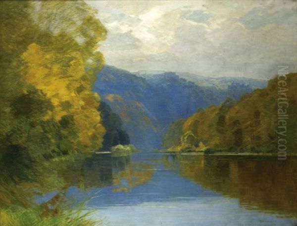 Landscape With River Oil Painting by Roman Havelka