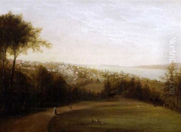 American Landscape Of A View Of Sing Sing, New York, On The Hudson River Oil Painting by Robert Havell Jr.