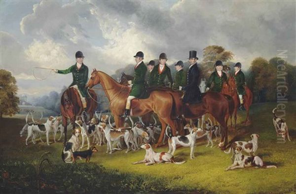 The Beaufort Hunt At Badminton, With W. Long On Wandering Boy, Stanbury On Edith, C. Long, Nash, Davis Sen. On Merrydale, Davis Jun. On Wroughton... Oil Painting by Edmund Havell the Younger