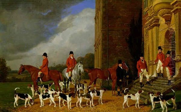 Sir John Cope With His Hounds On The Steps Of Bramshill House, Hampshire Oil Painting by Edmund Havell the Younger